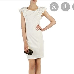 {Ted Baker} White Bodycon Ruffle Sleeve Dress